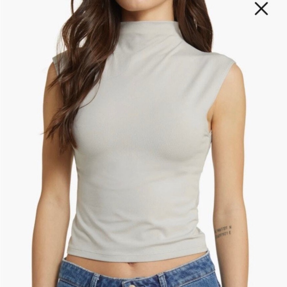 Madewell Cream Fitted Tank Top with Mandarin Collar